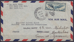 USA - Env. Par Avion Affr. Airmail 30c Càd "NEW YORK /JUN 11 1940/ BRONX CENTRAL ANNEX." Pour PARIS Réexpédiée à MONTAUB - Oorlog 1939-45