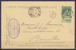 EP CP 5c Vert (type N°110) Càd TAMINES /15 I 1914 Du Pharmacien Reman Pour BRUXELLES - Cartoline 1909-1934