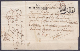 L. Datée 14 Septembre 1830 De MUTZIG Pour SAROULIAS (Sarolay) CHERATTE - Griffe "67/ MOLSHEIM" - Port "60" - Arrivée à L - 1830-1849 (Belgique Indépendante)