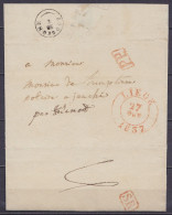 L. Càd LIEGE /17 OCT 1837 Pour JAUCHE Par Tirlemont - [P.P.] (au Dos: Griffe Service Rural [SR] - Port "4" & Càd Arrivée - 1830-1849 (Belgica Independiente)