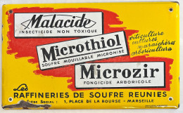 Jolie Plaque émaillée Des 2 Côtés - Malacide - Microthiol - Microzir - Raffineries De Soufre Réunies - Marseille - Farm