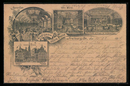 Vorläufer-Lithographie Freiburg I. Br., 1894, Gasthaus Alte Burse, Bierhalle Am Eingang, Bertholdstrasse  - Freiburg I. Br.