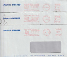 FT 54 . 13 . La Penne-sur-Huveaune . Société Giraudot . Affranchissement   . 3 Enveloppes Identiques . - Affrancature Meccaniche Rosse (EMA)