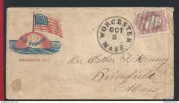 1861 Stati Uniti, N. 22 3 Cent. Rosa Su Lettera Patriottica - Other & Unclassified