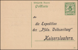 Postkarte P 83/01 Zudruck An Die Pfälzische Volkszeitung In Kaiserslautern, ** - Interi Postali