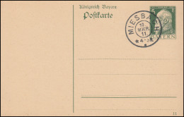 Bayern Postkarte P 87I/01 Luitpold 5 Pf. DV 11, Ersttagsstempel MIESBACH 10.3.11 - Enteros Postales