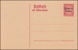 Bayern Postkarte P 106 Wappen Volksstaat 10 + 10 Pf Rot, Wie Verausgabt **  - Enteros Postales