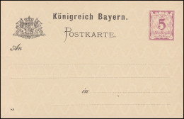 Bayern Postkarte P 34/02w Ziffer 5 Pf Lila, Wz.5W, DV 89, Wie Verausgabt ** - Interi Postali