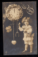 Kinder-AK Neujahr:Mädchen Mit Silvester-Uhr Glücksbringer, BUCHBACH 29.12.1908  - Sonstige & Ohne Zuordnung