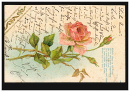 Prägekarte Liebesgedicht Mit Rosen, Vergoldet, Gelaufen 10.12.1905 - Autres & Non Classés
