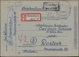 Gebühr-bezahlt-Stempel Auf R-Brief SAARBRÜCKEN Nach ROSTOCK 6.3.1946 - Other & Unclassified