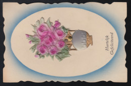 Niederlande Prägekarte Blumenstrauß In Vase (drehbar), Gelaufen 1934 - Sonstige & Ohne Zuordnung