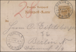 Rohrpost-Karte RP 8 Adler 25 Pf. BERLIN P9 (R6) 23.9.1893 Nach BERLIN P28 (R20) - Otros & Sin Clasificación