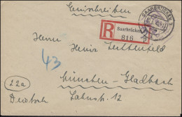 Saarland Gebühr-bezahlt-Stempel Auf R-Brief SAARBRÜCKEN 3 - 20.8.1946 - Sonstige & Ohne Zuordnung