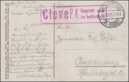 Feldpost Zensur Cleve P.K.  Auf AK Bad Cleve Schwanenburg BEDBURG-HAU 11.10.15 - Occupazione 1914 – 18