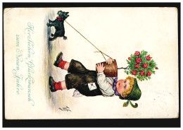 Österreich Tiere-AK Neujahr: Junge Mit Blumentopf Und Hund, 30.12.1912 - Chiens