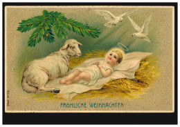 Prägekarte Tiere: Christus-Kind Mit Lamm Und Taubenpaar, HAMBURG 24.12.1911 - Other & Unclassified