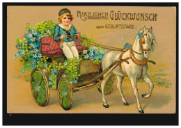 Prägekarte Tiere: Pferdegespann Mit Glücksklee, GROSSMONRA 1.8.1911 - Autres & Non Classés