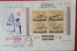 DUBAI MINI SHEET FDC RED CROSS CENTENARY ANTI TB CAMPAIGN 1964 - Emirats Arabes Unis (Général)