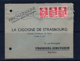 (ALM)  FRANCE  LETTRE 1949 REINS MARNE  Kirsch Strasbourg Alcool Cigogne Schiltigheim Gandon Surcharge - Briefe U. Dokumente