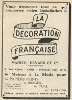 La Dècoration Française - MAHIEU, DEVAUX - Pubblicità 1922 - Advertising - Advertising