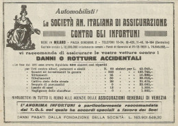 Anonima Infortuni - Assicurazioni Generali Di Venezia - Pubblicità 1933 - Advertising