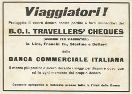 Banca Commerciale Italiana - Assegni Per Viaggiatori - Pubblicità 1930 - Advertising