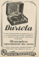 DURIOLA Meravigliosa Riproduzione Dei Suoni - Pubblicità 1943 - Advertis. - Reclame