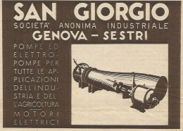 Elettro-Pompe SAN GIORGIO - Pubblicità 1938 - Advertising - Werbung