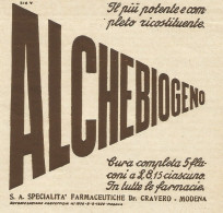 ALCHEBIOGENO Specialità Farmaceutica Dr. Cravero - Pubblicità 1935 - Adv. - Werbung