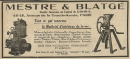 MESTRE & BLATGE Moteurs Agricoles - Pubblicità 1929 - Advertising - Publicités