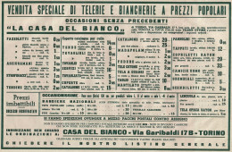 Biancheria LA CASA DEL BIANCO - Pubblicità 1939 - Advertising - Publicités