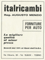 Italricambi Rag. MENZIO - Forniture Per Auto - Pubblicità 1972 - Advertis. - Reclame