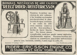 Bombas Mecànicas De Aire Caliente - REECO RYDER - Pubblicità 1913 - Advert - Advertising