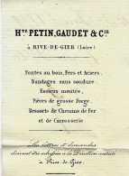 1859 ENTETE  HAUTS FOURNEAUX FORGES ACIERIES Marine & Chemins De Fer Rive De Gier  Loire > Peugeot  Audincourt Doubs - 1800 – 1899