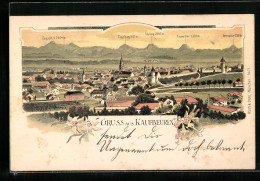 Lithographie Kaufbeuren, Gesamtansicht Mit Gipfelpanorama  - Kaufbeuren