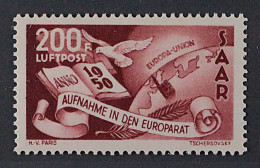 SAARLAND 298 I ** 200 Fr. Europarat PLATTENFEHLER Postfrisch, SELTEN KW 600,-€ - Nuevos