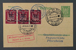 Flugmarke 13 E, Segelflüge Büchelberg 1924, Dreierstreifen Auf Brief, KW 210,- € - Emergency Issues British Zone