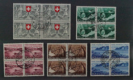 SCHWEIZ, 580-84 VIERERBLOCK Patria 1953 (SBK B61-65) Zentrum-Stempel, 175,-SFr - Used Stamps