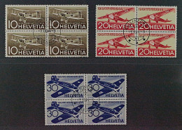 SCHWEIZ SBK F37-39 Flugpost VIERERBLOCKS Zentrisch Gestempelt ERSTTAG, 80,-SFr - Oblitérés