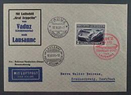 1931, LIECHTENSTEIN 114 Karte Zeppelin 2 Fr. Auf Zeppelin-Brief Vom Flug 500,-€ - Storia Postale