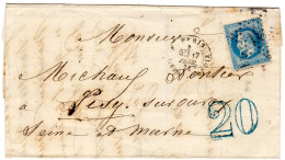 Paris - LAC (17/02/1871) Affr N° 29A Obl Etoile 19 Tàd Bt Richard Lenoir + Taxe Allemande (vers Zone Occcupée) - 1849-1876: Klassieke Periode