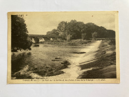 Carte Postale Ancienne Maine Et Loire 49 Tiercé Le Pont Sur La Sarthe Et Les Chutes D’eau De La Vidange Rivière - Tierce