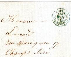 Paris - LAC Pour Paris Non Affranchie Tàd Taxe 15c (en Bleu) R. St Domque St Gn, 56 - 1849-1876: Période Classique