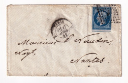 Lettre Paris 1859 Pour Nantes Loire Atlantique Timbre Napoléon III Non Dentelé 20 Centimes Cachet Paris à Nantes - 1853-1860 Napoleon III