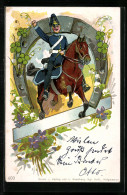 AK Soldat Der Kavallerie Zu Pferde Im Hufeisen  - War 1914-18