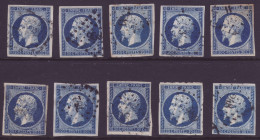 FRANCE 1853-1860 LOT Ten Stamps 20c Bleu Foncé YT N°14Aa - 1853-1860 Napoleone III