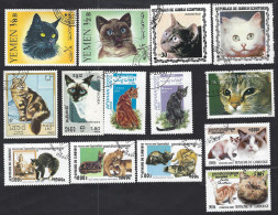 Lot Of 14 Stamps With Cats, Different Countries; Used - Gatti