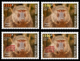 TOGO 2024 SET 4V - REGULAR & OVERPRINT - MONKEY MONKEYS APES APE BABOON SINGES - BIODIVERSITY BIODIVERSITE - MNH - Monkeys