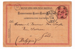 Correspondenz Karte 1891 Wien Österreich Austria Gand Belgique Autriche Postal Stationery Union Postale Universelle - Cartes Postales